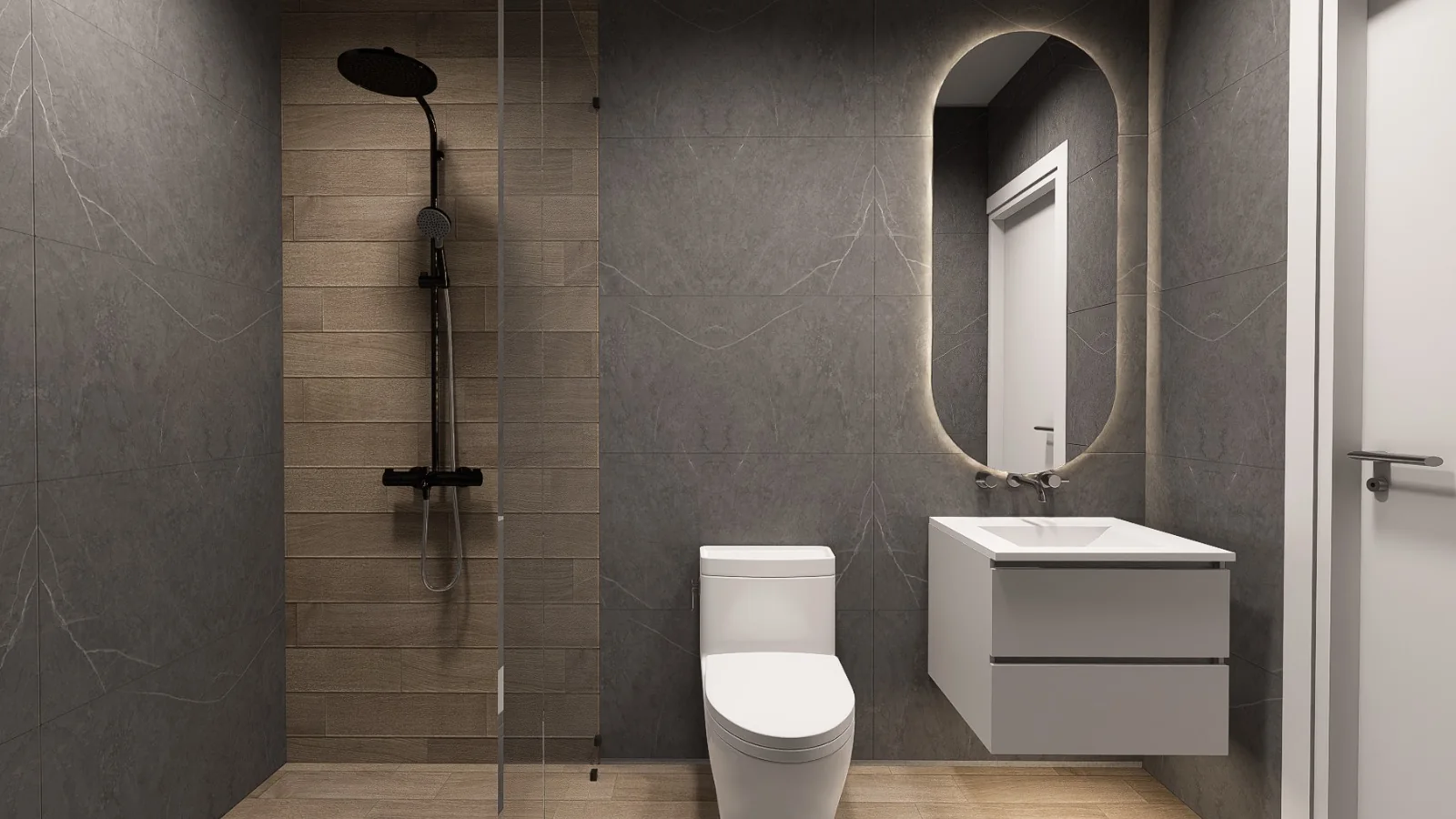 Baños · Piedra gris & madera