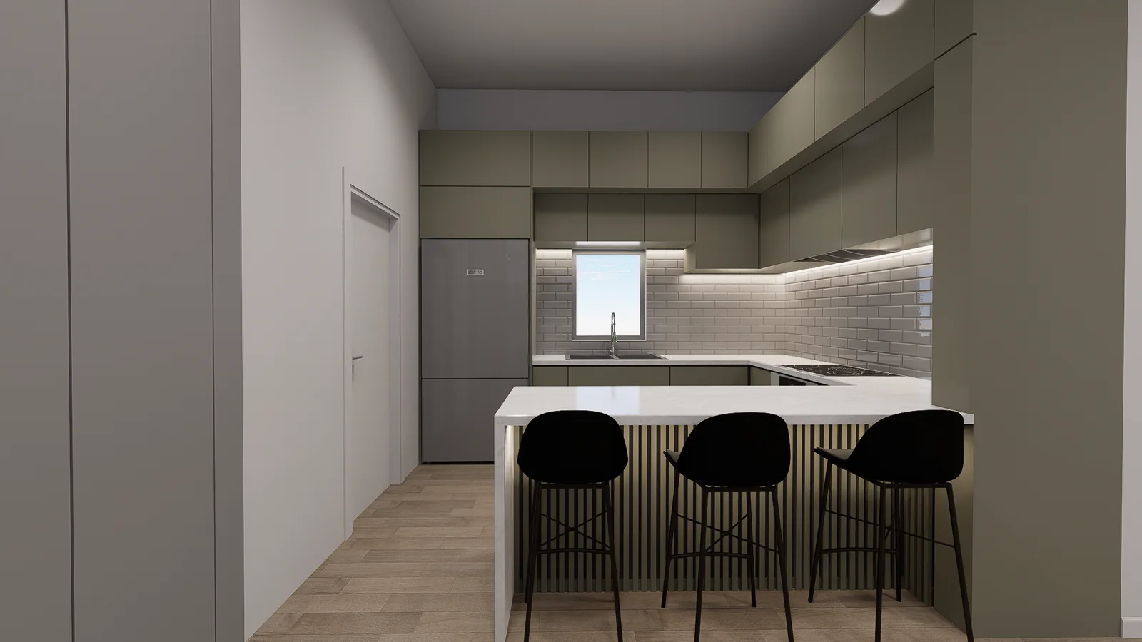 Cocina · Roble & verde olivo