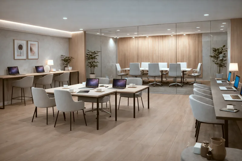 Coworking area con sala de reuniones