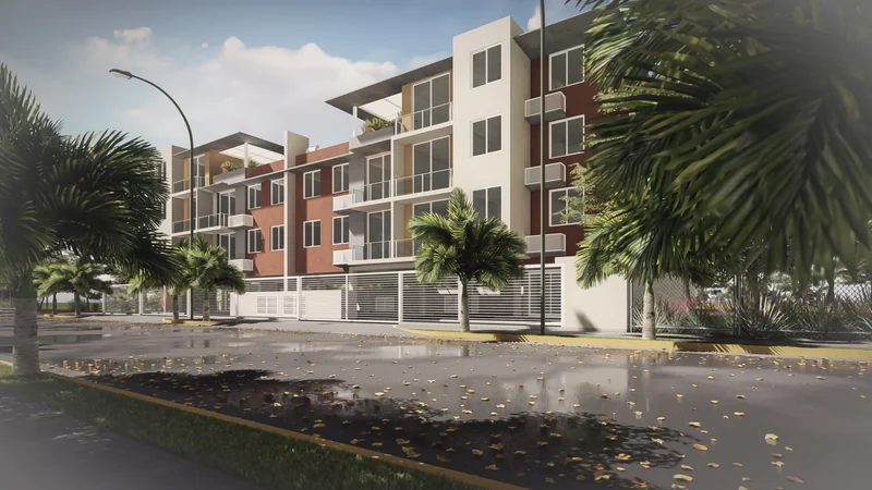 The development seen from the street (render)