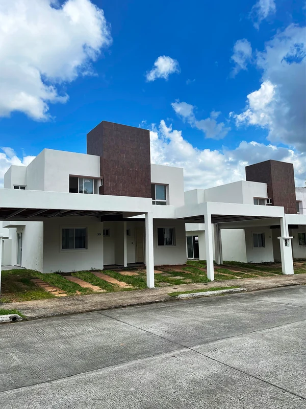 The duplex homes from the interior street