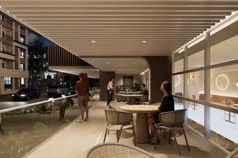 Covered terrace at street level