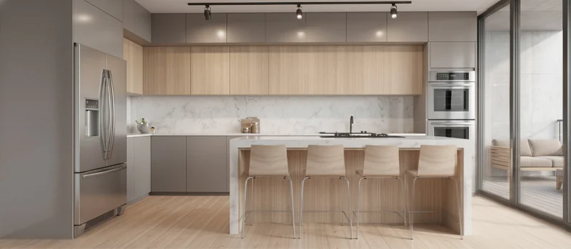 Kitchen with island and breakfast bar