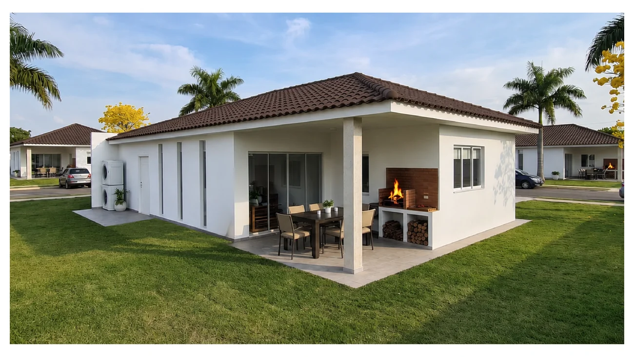 Fachada del modelo con barbacoa