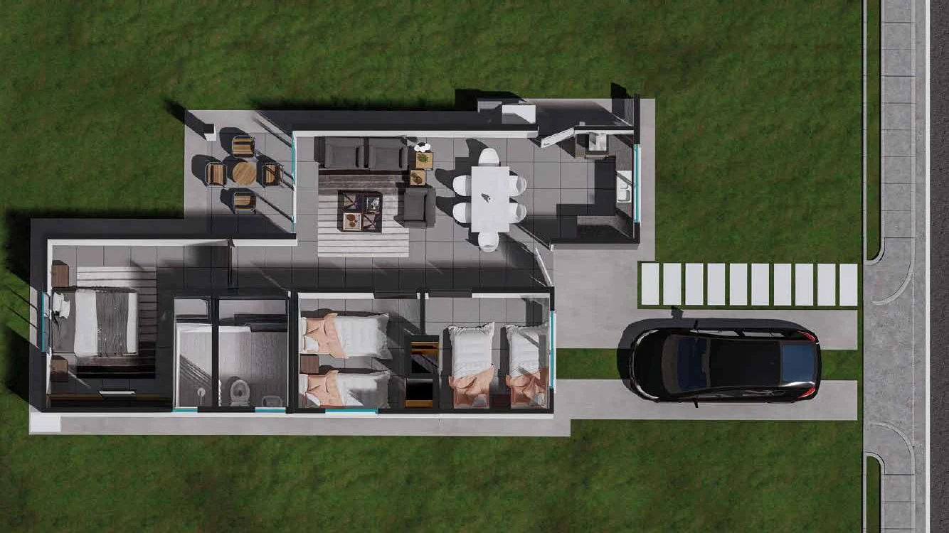 Plano Type B floor plan · 77 m² · 3 bedrooms · Alamedas Lago Limón