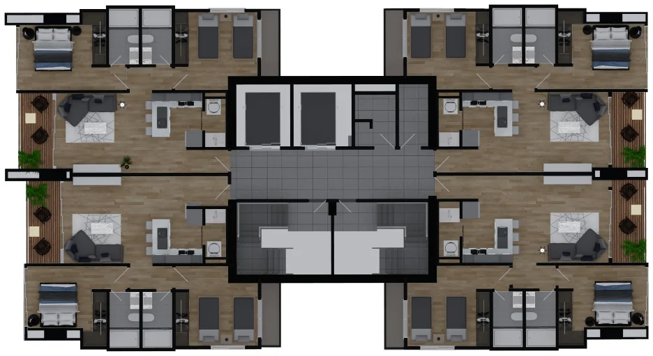 Apartment types A, B, C and D · distribución del nivel · Sky Swiss