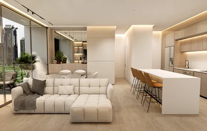Sala, comedor y cocina integrados